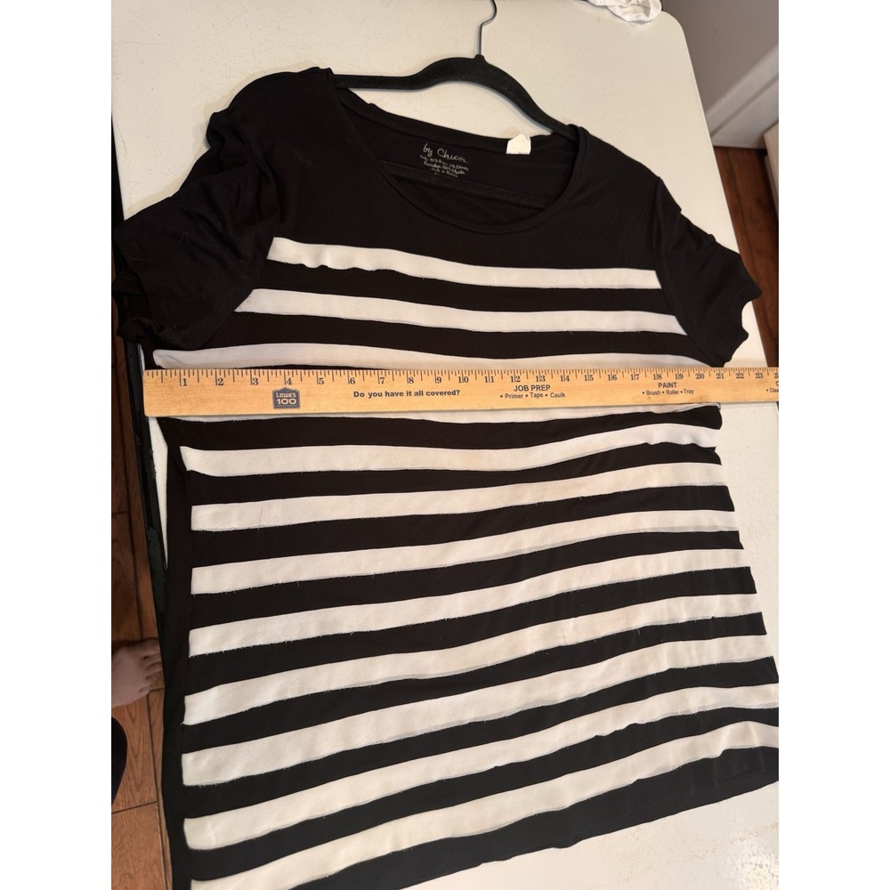 Chico's Black/Ecru Tiered Stripe Short Sleeve Top‎ Size 3 (16-18) XL Raw Edge - Picture 6 of 7